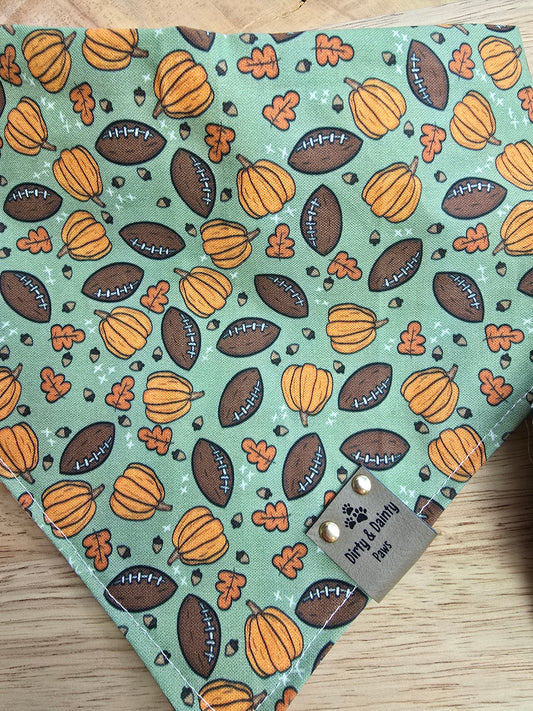 Fall Football, Pumpkins| Orange Plaid Cozy Cotton Reversible Scrunchie Dog Bandanas