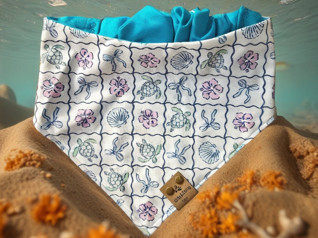 Sea Turtles/ Bows/ Shells Reversible Scrunchie Dog Bandana