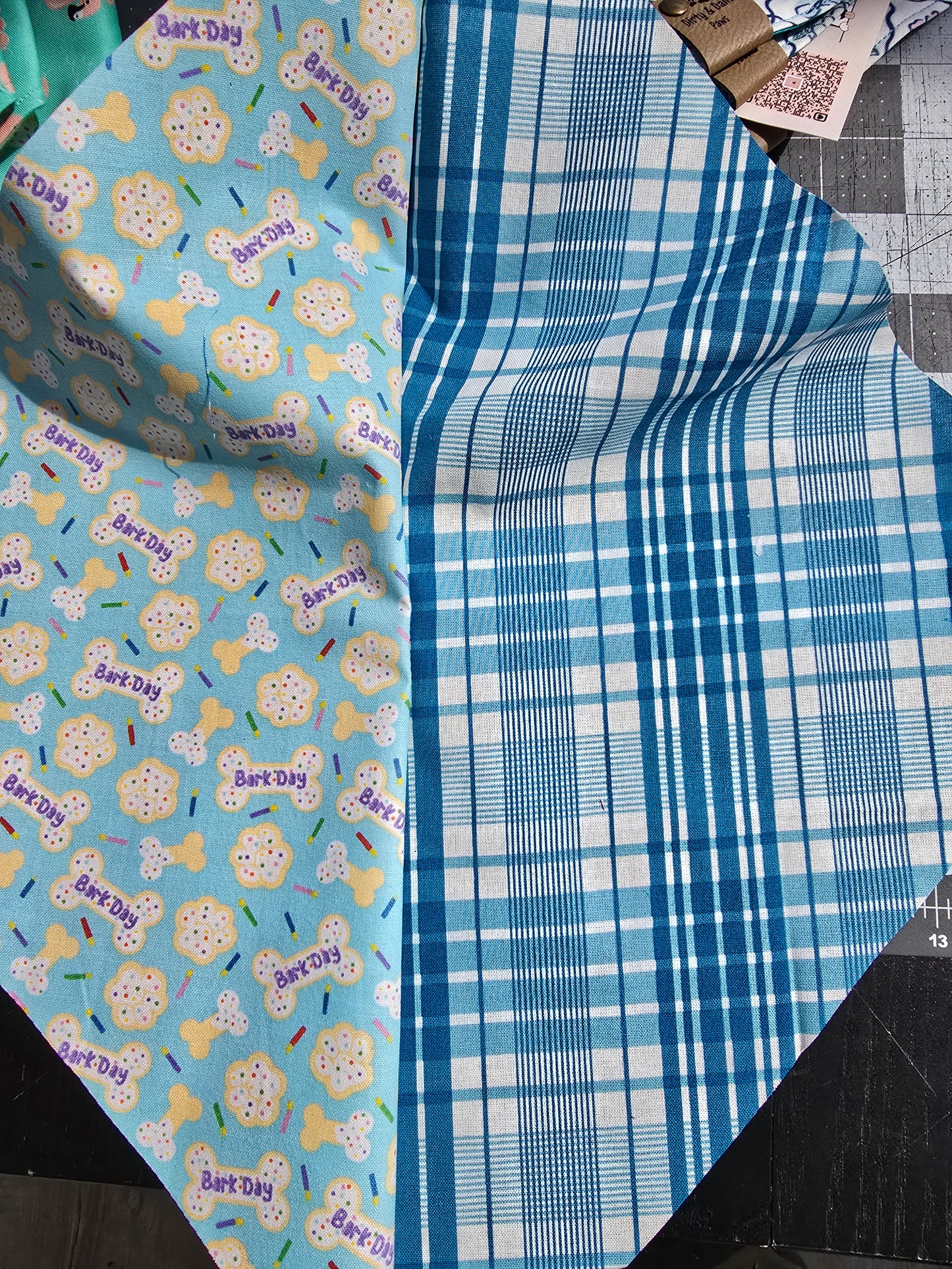 Barkday pink/Blue Reversible Scrunchie Dog Bandana