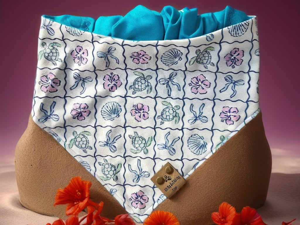 Sea Turtles/ Bows/ Shells Reversible Scrunchie Dog Bandana