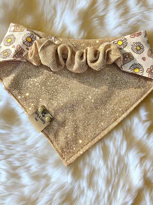 Summer Iced Coffee &Butterflies/Rose Gold Shimmer Color Shift Reversible Scrunchie Dog Bandana