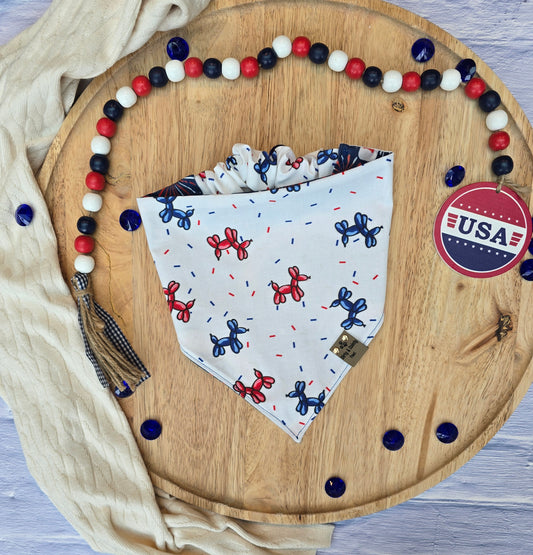 I Hate Fireworks | 4th of July Dog Balloons Reversible Scrunchie Dog Bandana Cozy Cotton