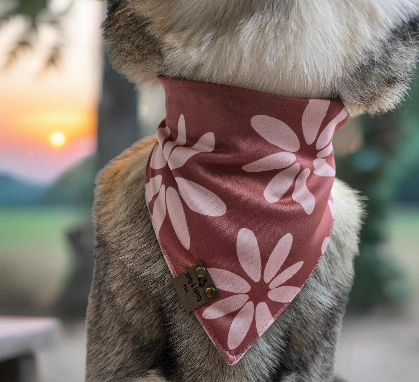 Floral Spring Picnic Reversible Scrunchie Dog Bandana – UV Protection & Colorfast Sports Pique