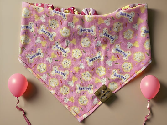 Barkday pink/Blue Reversible Scrunchie Dog Bandana