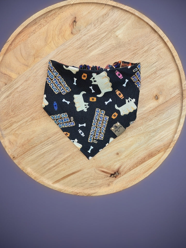 Hocus Pocus I Need Treats To Focus| Halloween Plaid Cozy Cotton Reversible Scrunchie Dog Bandana