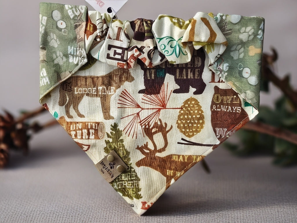 Hiking Buddy/Woodland Animals Reversible Scrunchie Dog Bandana