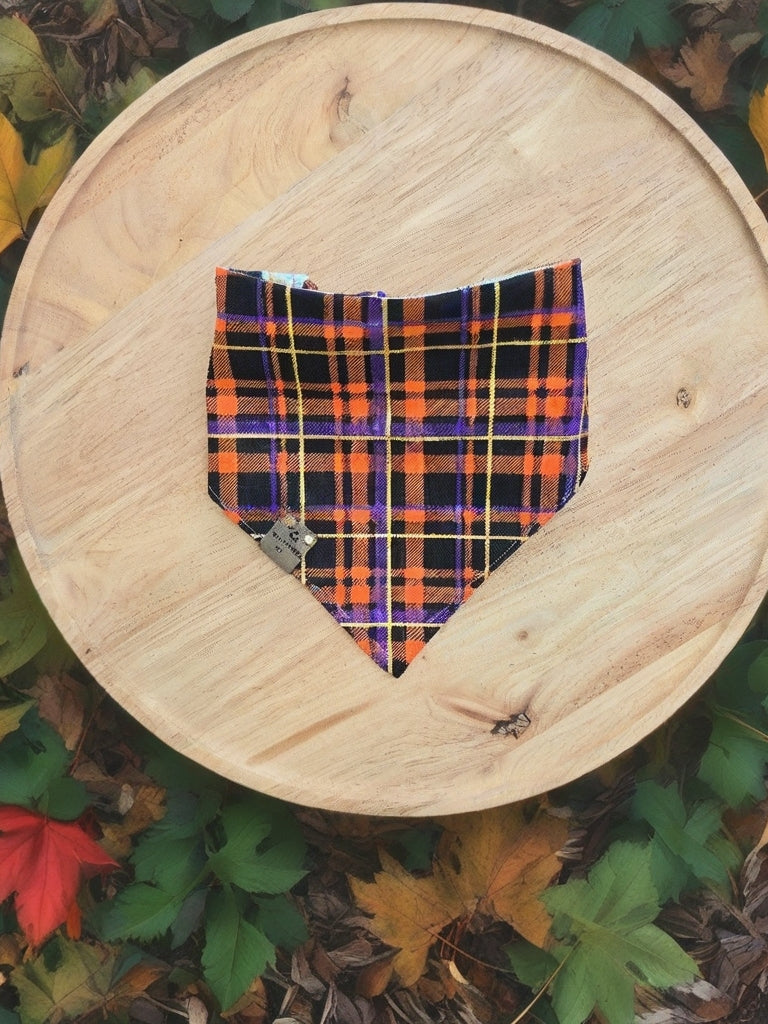 Pup Cup Halloween Pail| Halloween Plaid Cozy Cotton Reversible Scrunchie Dog Bandana