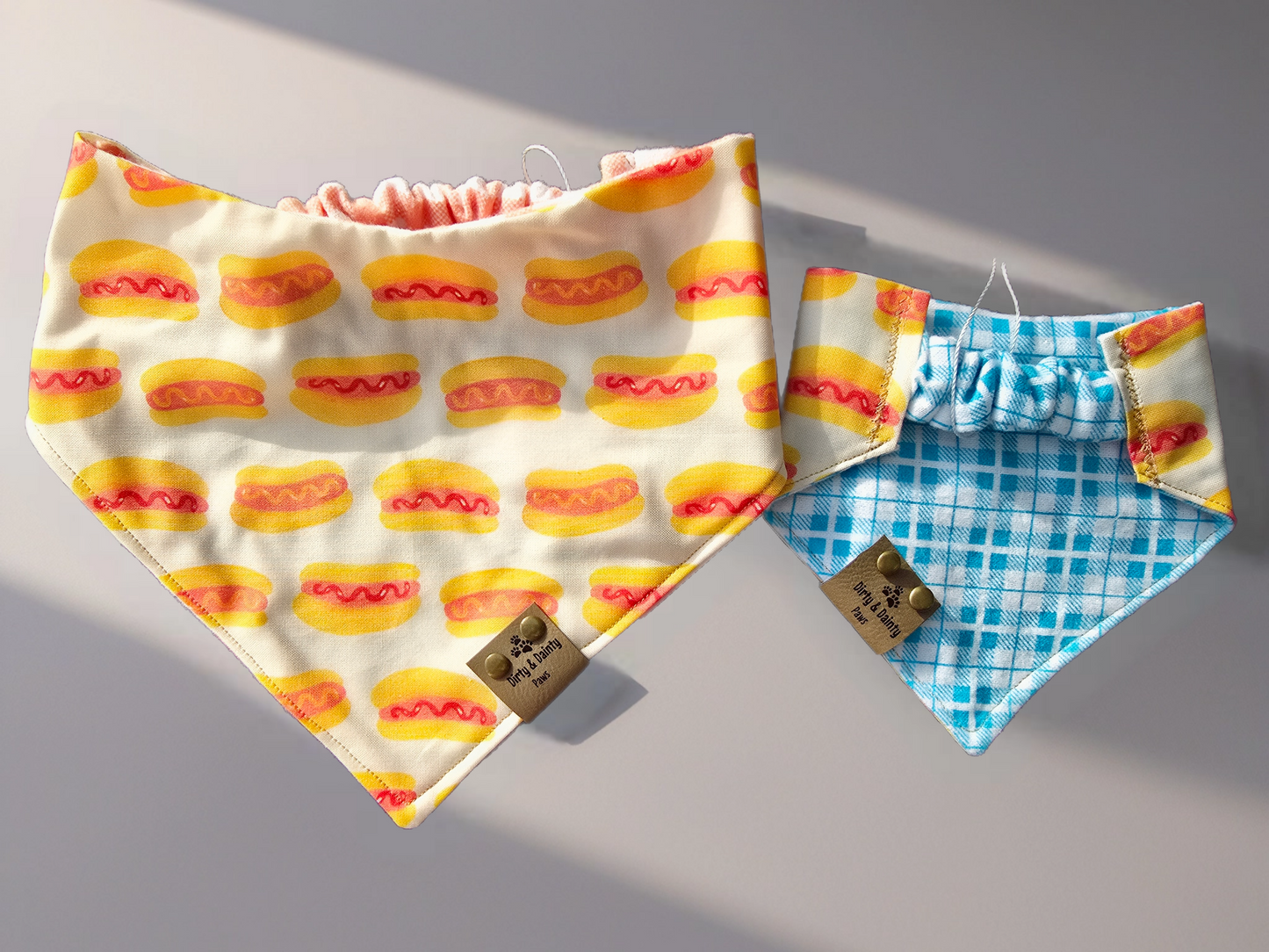 Hot Dog Diggity Dog Reversible Scrunchie Dog Bandana