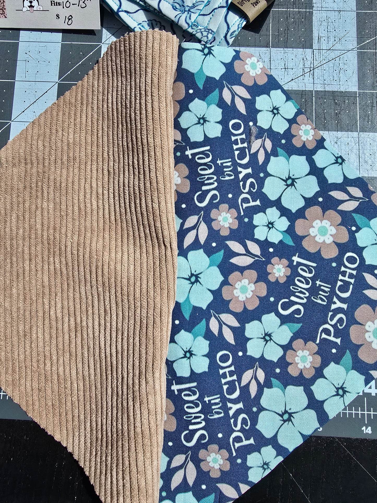 Sweet But Psycho/Corduroy Reversible Scrunchie Dog Bandana