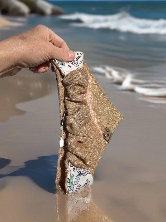 Sea Turtles, Mermaids, Oh My/Rose Gold Shimmer Color Shift Reversible Scrunchie Dog Bandana