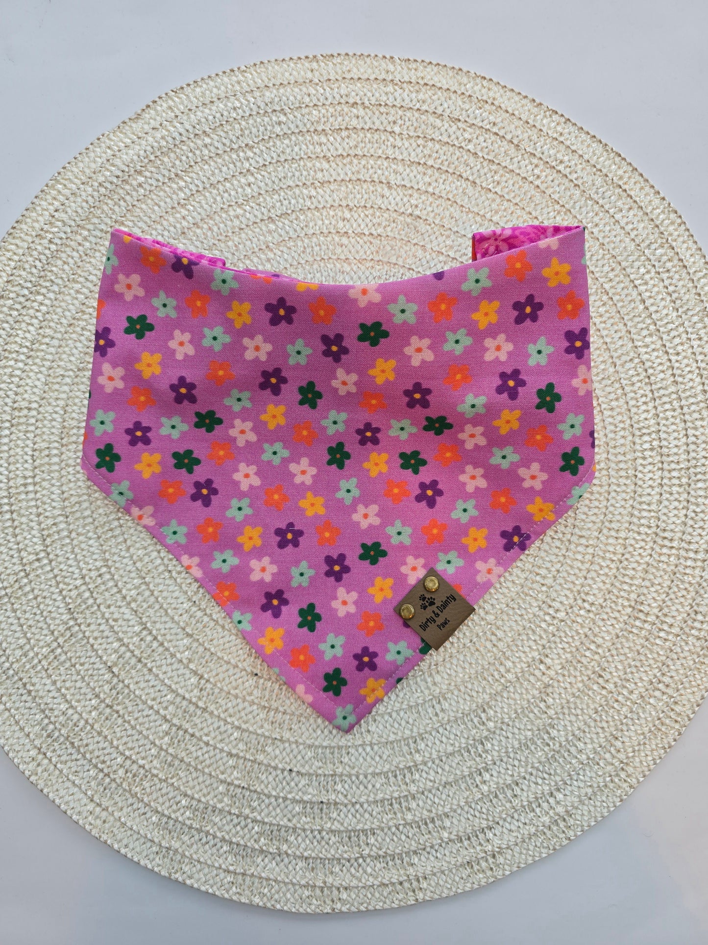 Purple Spring Flowers Reversible Scrunchie Dog Bandana – Mystery Second Print
