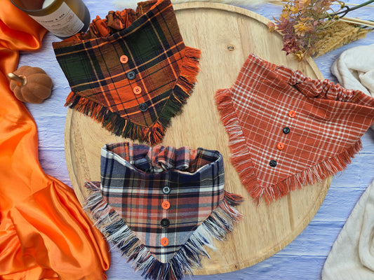Hand-Fringed Fall Scrunchie Dog Bandanas