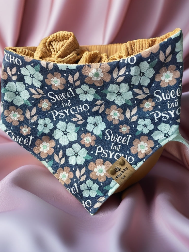 Sweet But Psycho/Corduroy Reversible Scrunchie Dog Bandana