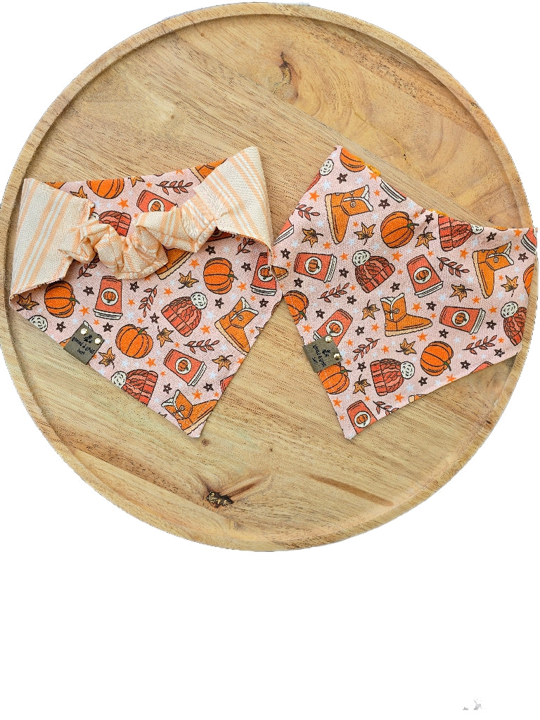 Cozy Fall| Stripes| Polka Dots Cozy Cotton Reversible Scrunchie Dog Bandana