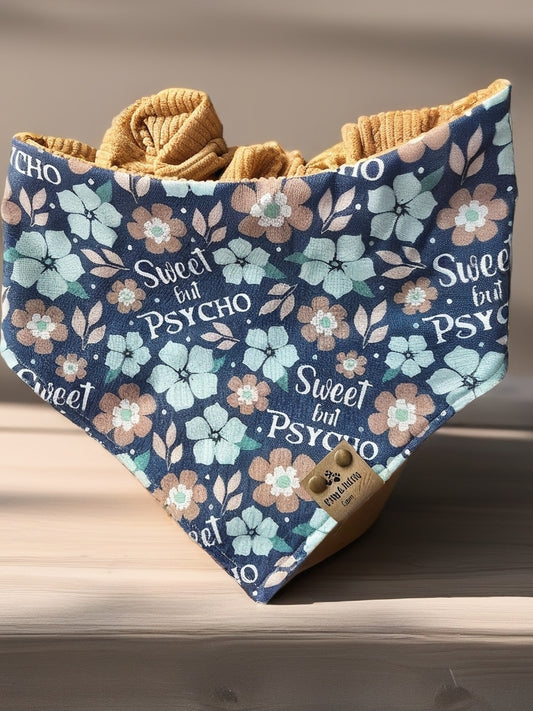 Sweet But Psycho/Corduroy Reversible Scrunchie Dog Bandana