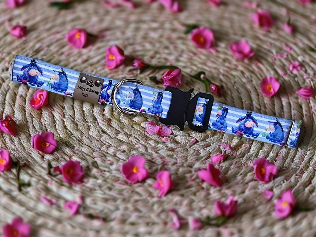 Blue Eeyore Nylon Dog Collar – Tactical Buckle | Dirty & Dainty Paws