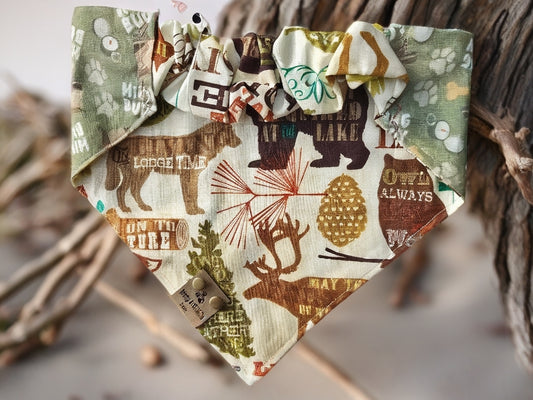 Hiking Buddy/Woodland Animals Reversible Scrunchie Dog Bandana