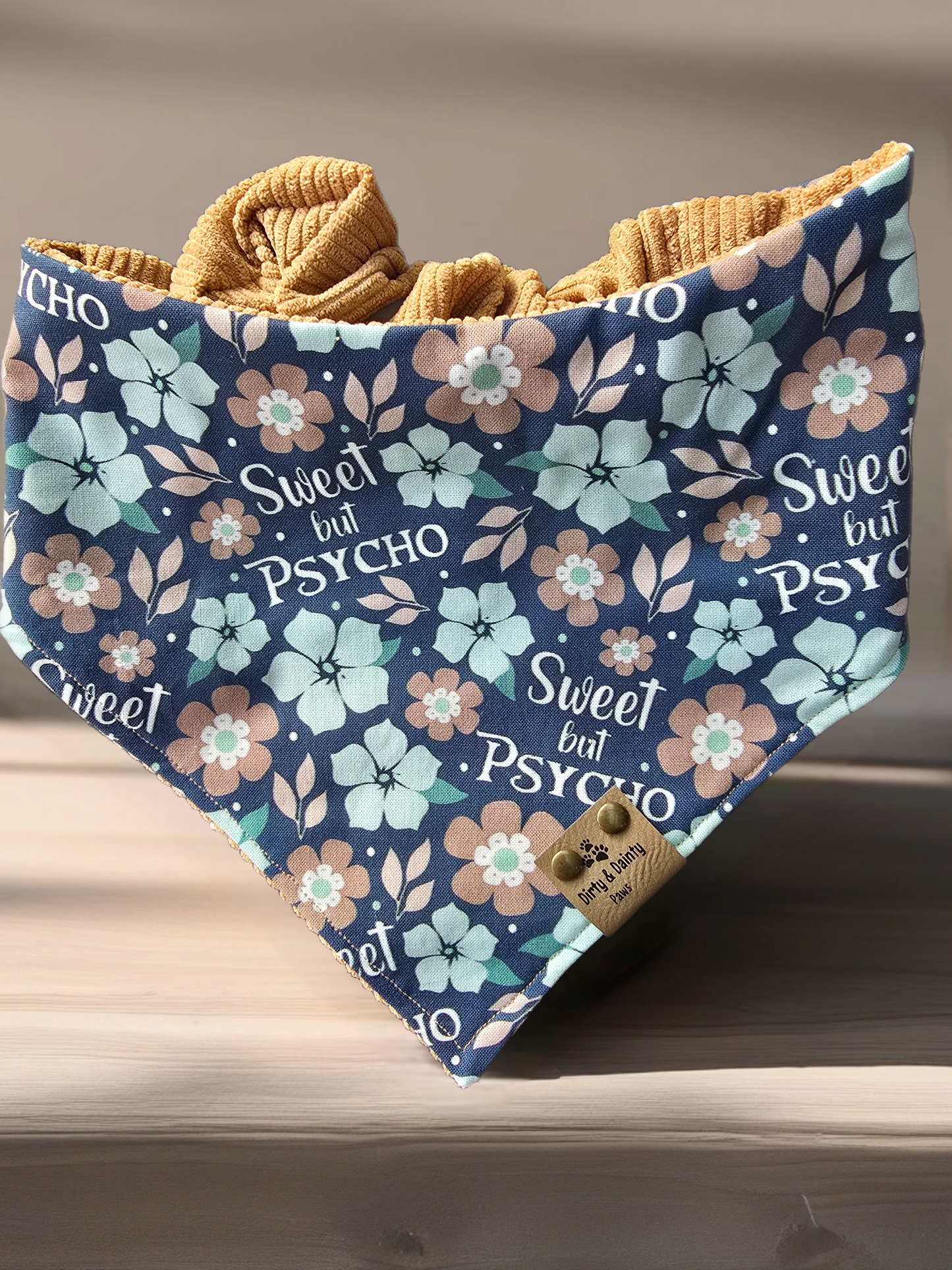 Sweet But Psycho/Corduroy Reversible Scrunchie Dog Bandana