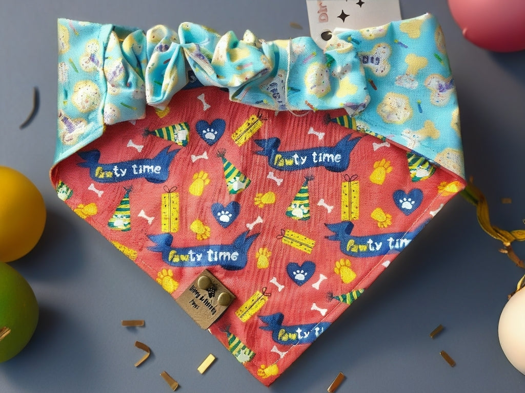 Barkday pink/Blue Reversible Scrunchie Dog Bandana