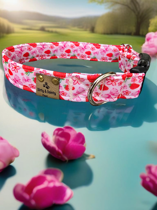 Strawberries and Bows Neoprene Dog Collar – Soft, Durable & Stylish