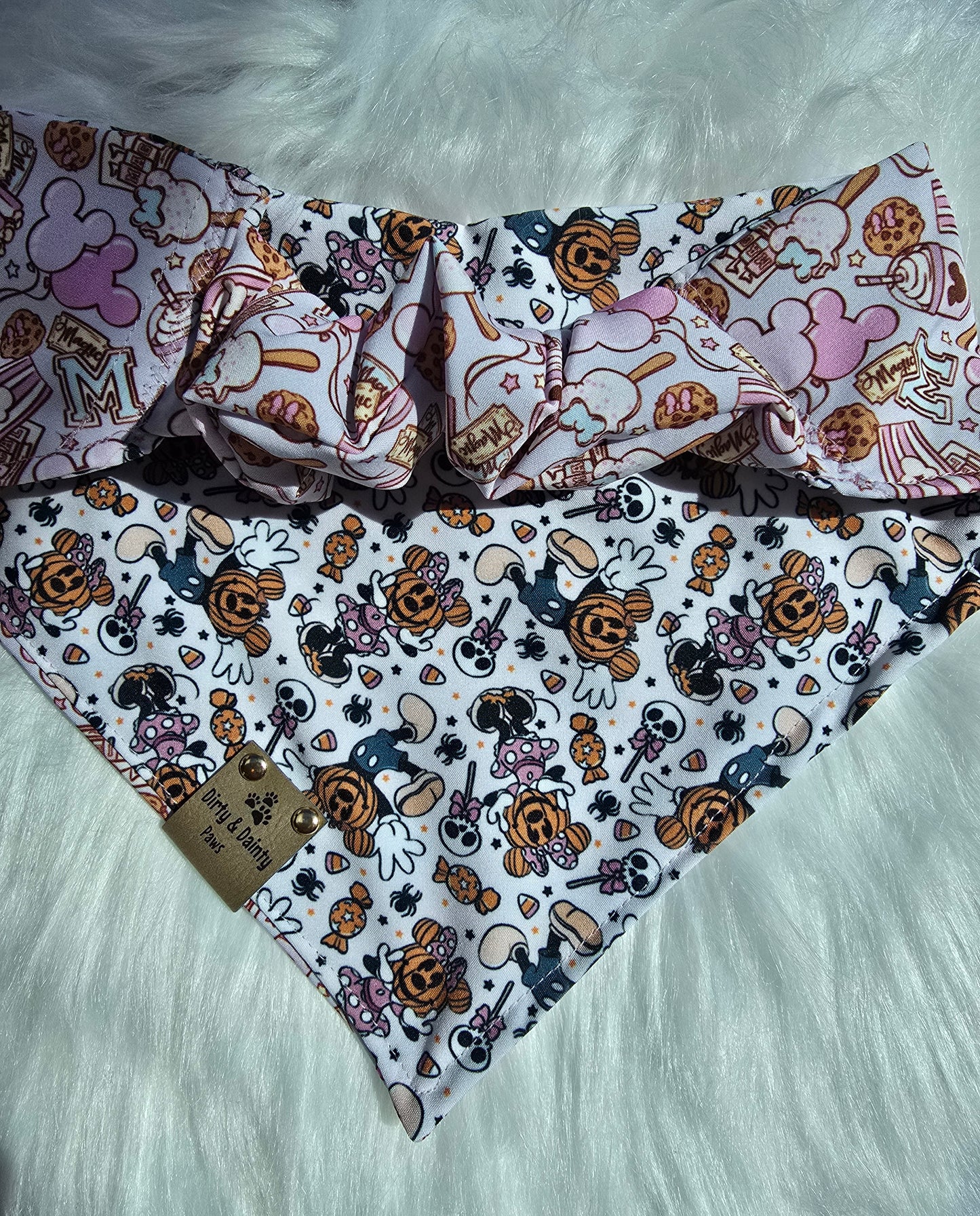 Magical Treats/ Minnie and Mickey Jack-O-Lantern Dog Bandana – Zoomie Proof| Pink or Blue | Dirty & Dainty Paws