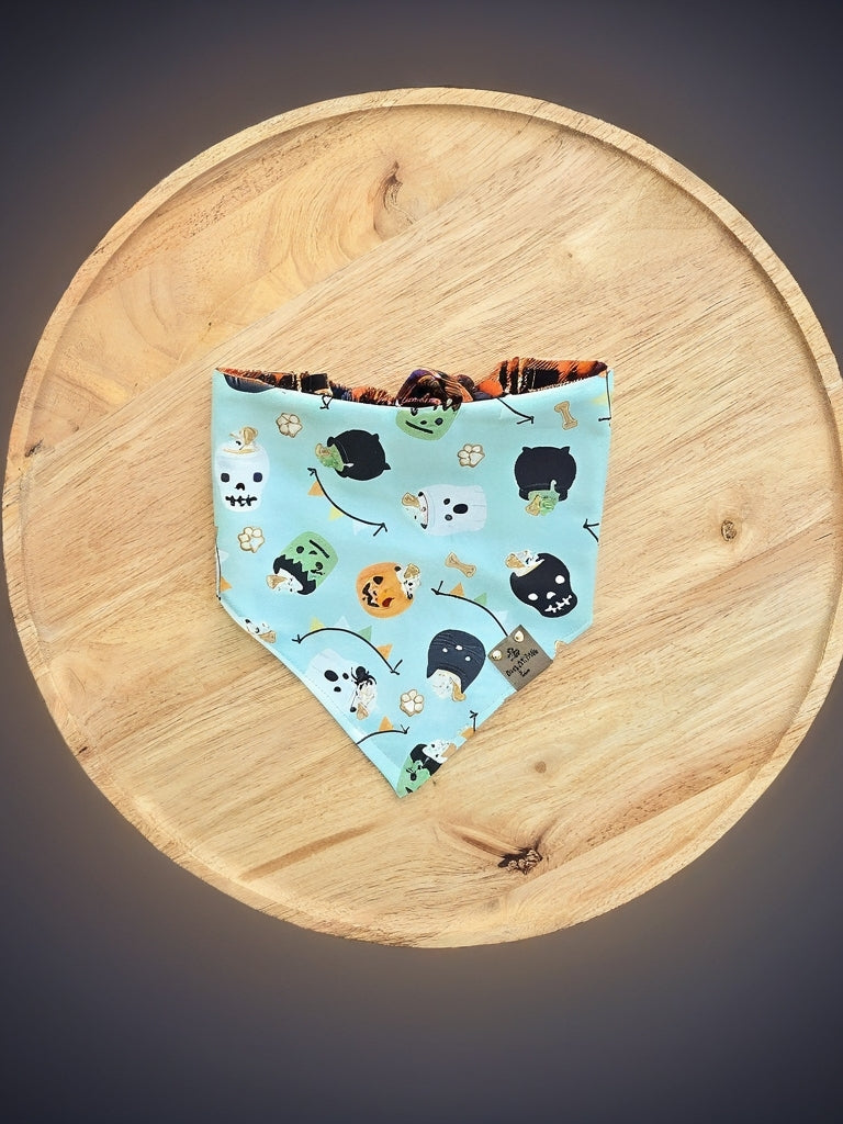 Pup Cup Halloween Pail| Halloween Plaid Cozy Cotton Reversible Scrunchie Dog Bandana