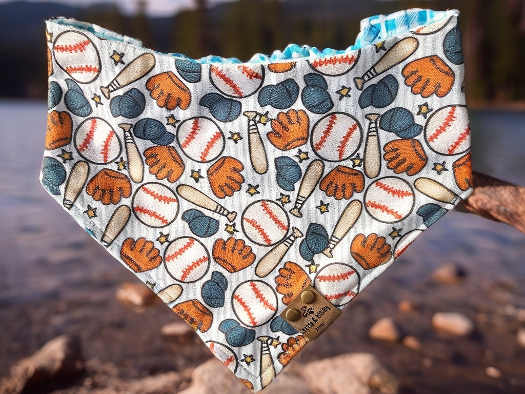 Ball Game/ Blue Plaid or Black classic bandana Reversible Scrunchie Dog Bandana