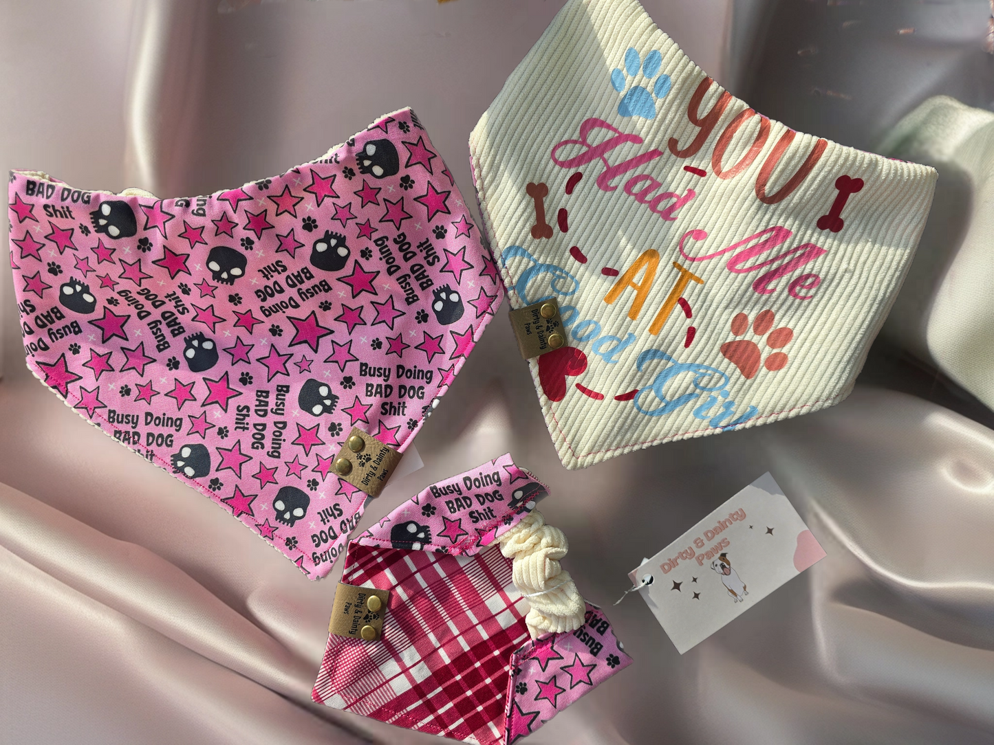 Busy Doing Bad Dog Shit/Sassy Saying Reversible Scrunchie Dog Bandana