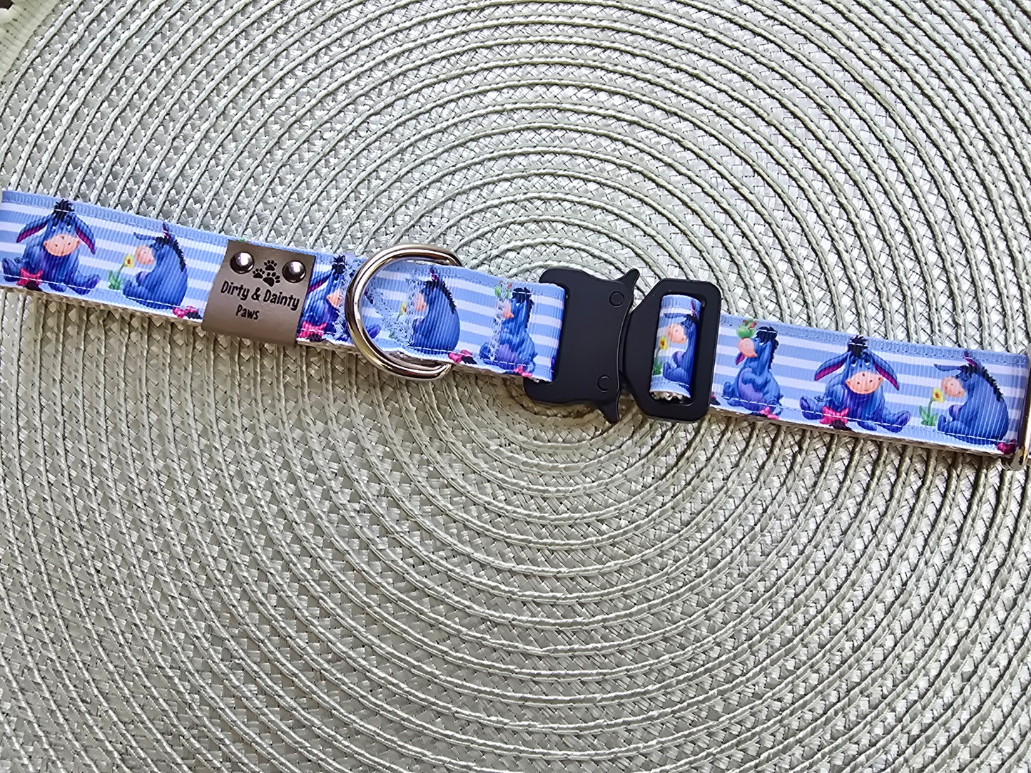 Blue Eeyore Nylon Dog Collar – Tactical Buckle | Dirty & Dainty Paws