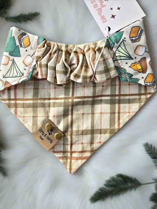 Camping/Plaid Reversible Scrunchie Dog Bandana