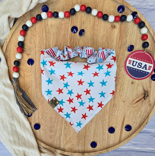 Watercolor 4th of July Party| Patriotic Stars ZoomieProof™ Reversible Scrunchie Dog Bandana