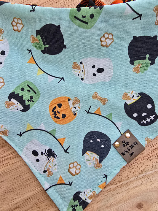 Pup Cup Halloween Pail| Halloween Plaid Cozy Cotton Reversible Scrunchie Dog Bandana