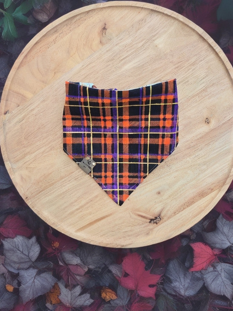 Pup Cup Halloween Pail| Halloween Plaid Cozy Cotton Reversible Scrunchie Dog Bandana