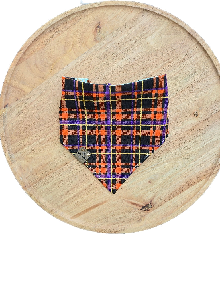 Pup Cup Halloween Pail| Halloween Plaid Cozy Cotton Reversible Scrunchie Dog Bandana