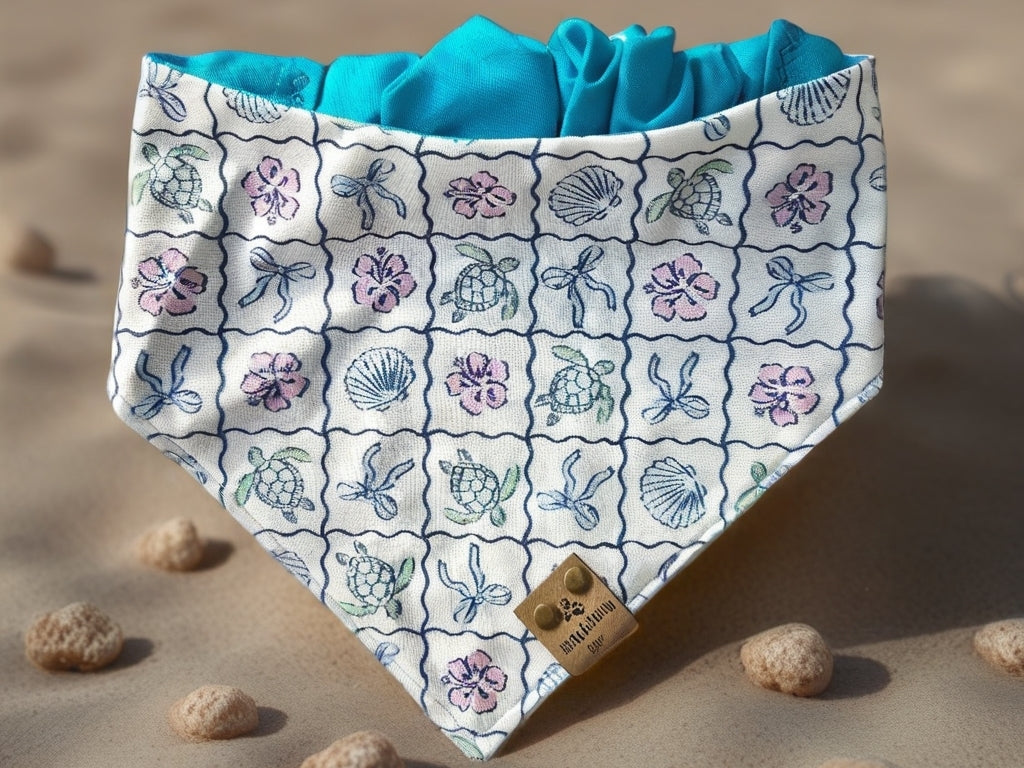 Sea Turtles/ Bows/ Shells Reversible Scrunchie Dog Bandana