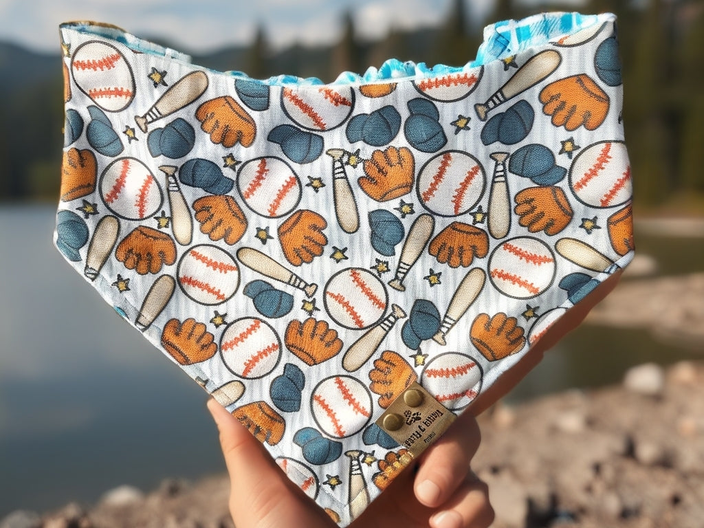 Ball Game/ Blue Plaid or Black classic bandana Reversible Scrunchie Dog Bandana