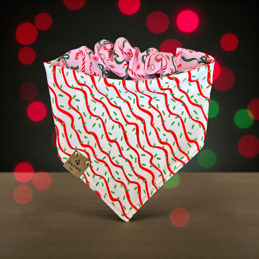dog bandana with a christmas tree cakes design