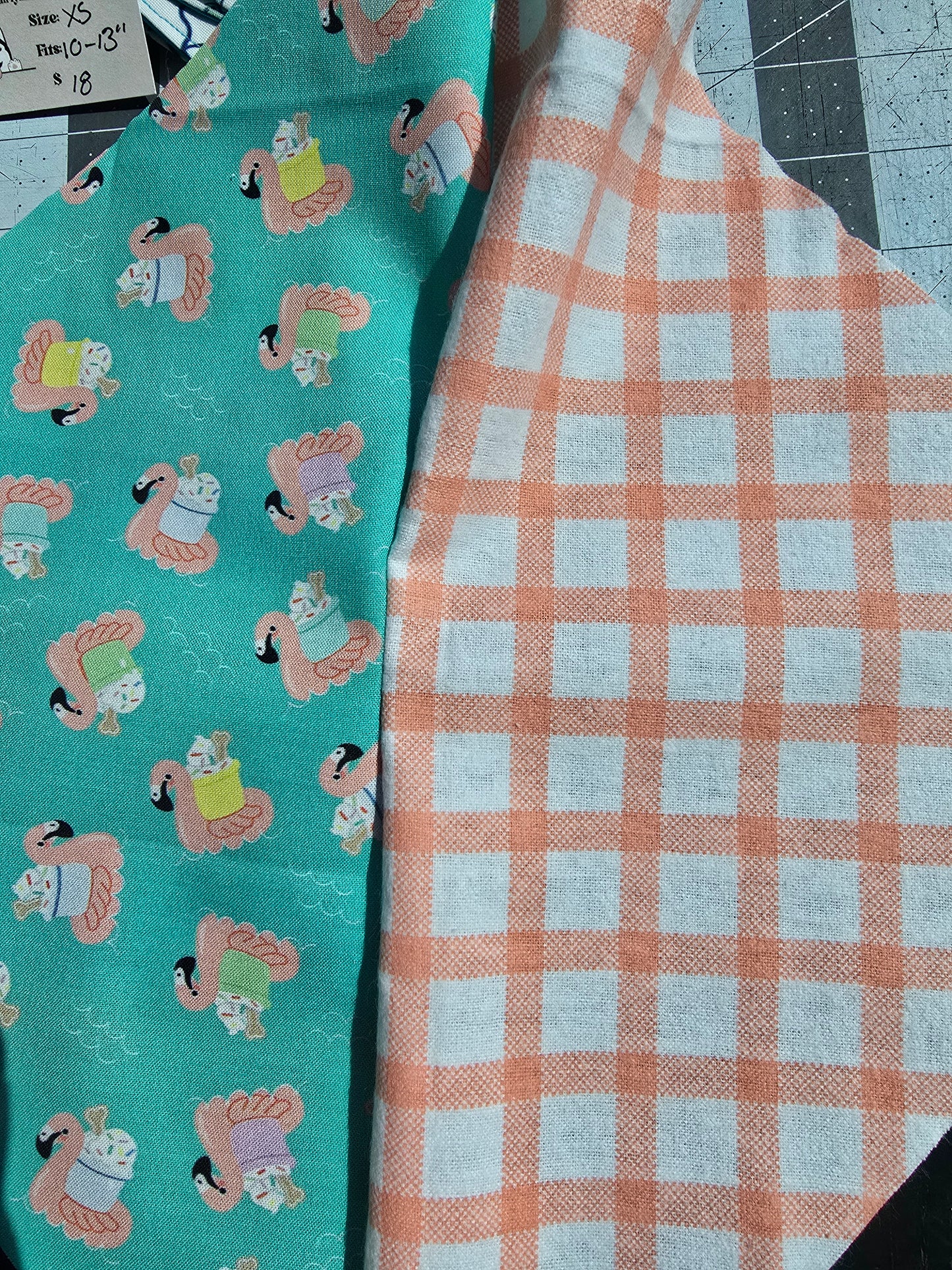 Flamingo Floaty Pup Cup/Summer Plaid Reversible Scrunchie Dog Bandana