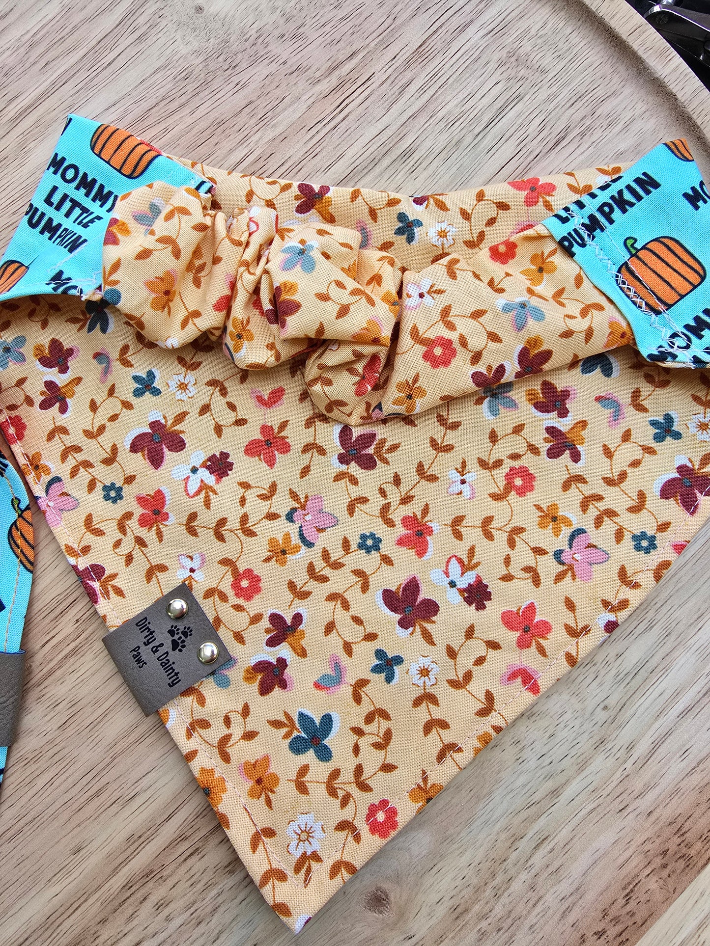 Mommy's Little Pumpkin|Cutest Little Pumpkin|Fall Floral Cozy Cotton Reversible Scrunchie Dog Bandana
