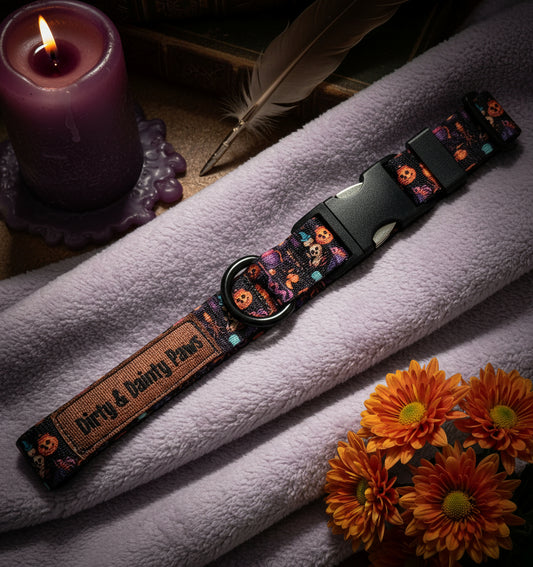 Spooky Jack-O-lantern Polyester Dog Collar| Halloween Dog Collar| Durable Dog Collar