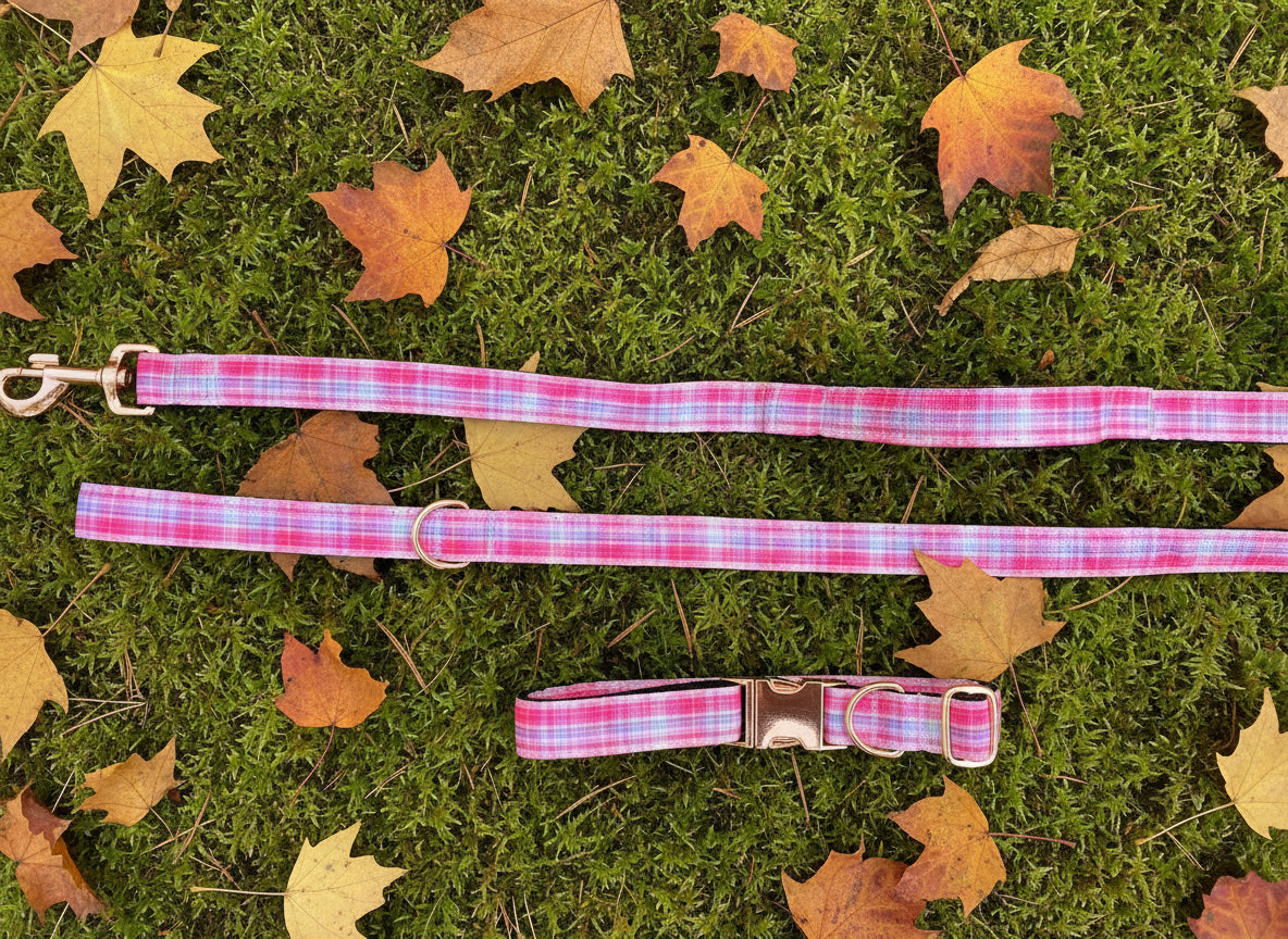 Sunset Plaid Nylon Dog Collar| Durable Dog Collar| Rose Gold Hardware