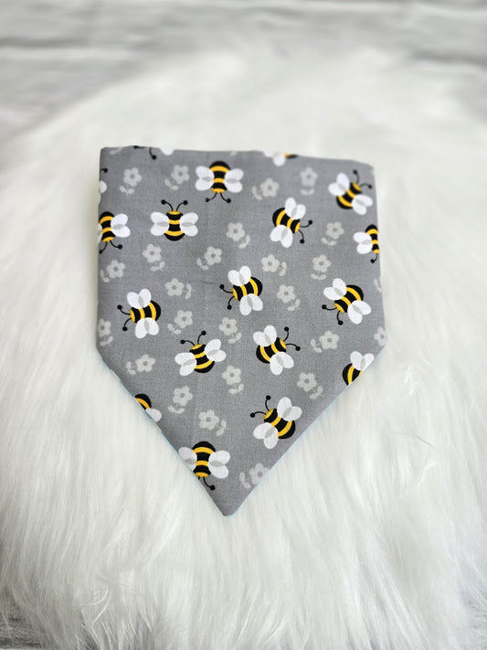 Grey Bumble Bee/ Blue Checkers Reversible Scrunchie Dog Bandana