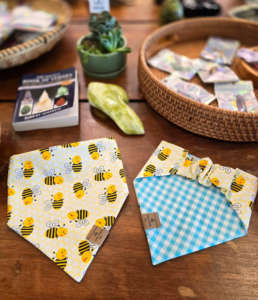Yellow Bumble Bee/Blue Checkers Reversible Scrunchie Dog Bandana