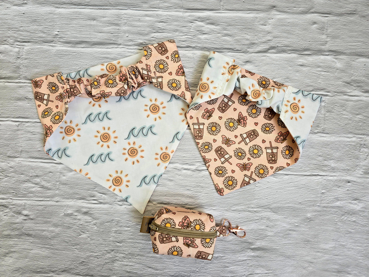 Iced Coffee/Beach Waves Reversible Scrunchie Dog Bandana