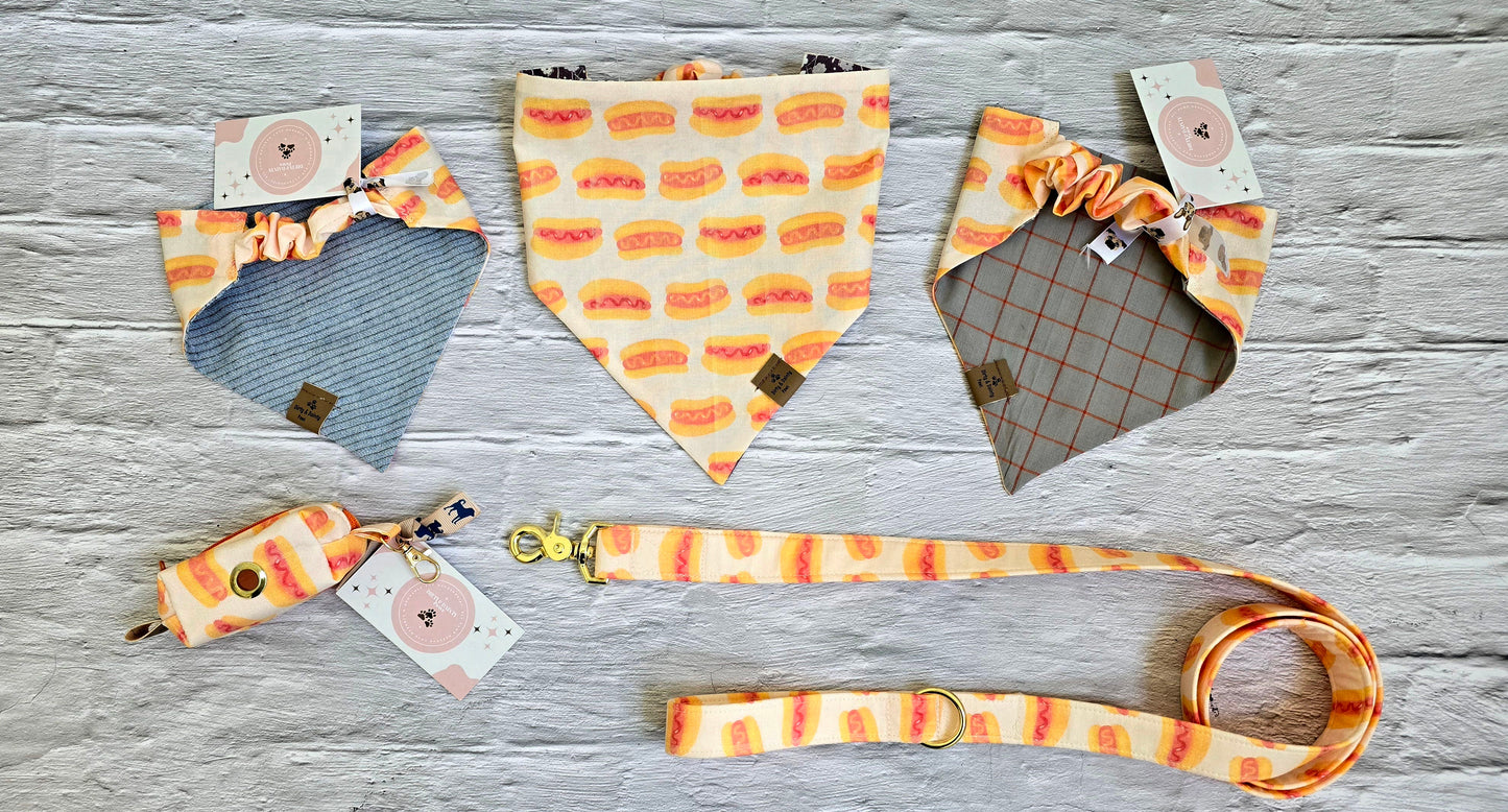 Hot Dog Reversible Dog Bandana- Choose your second print!