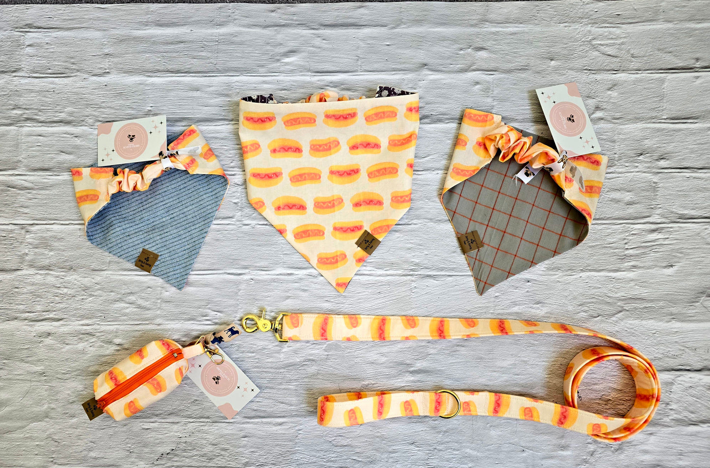 Hot Dog Reversible Dog Bandana- Choose your second print!