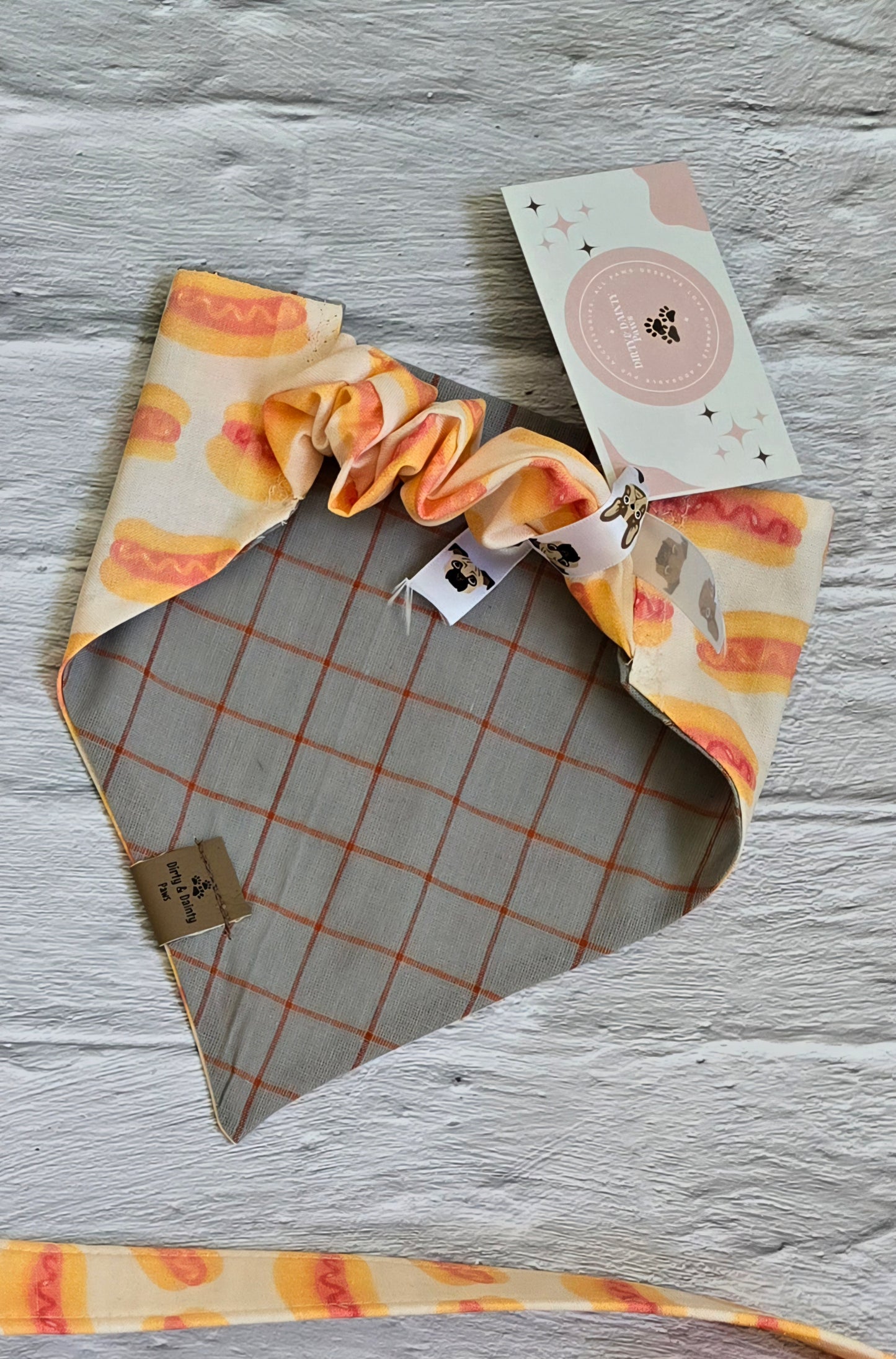 Hot Dog Reversible Dog Bandana- Choose your second print!