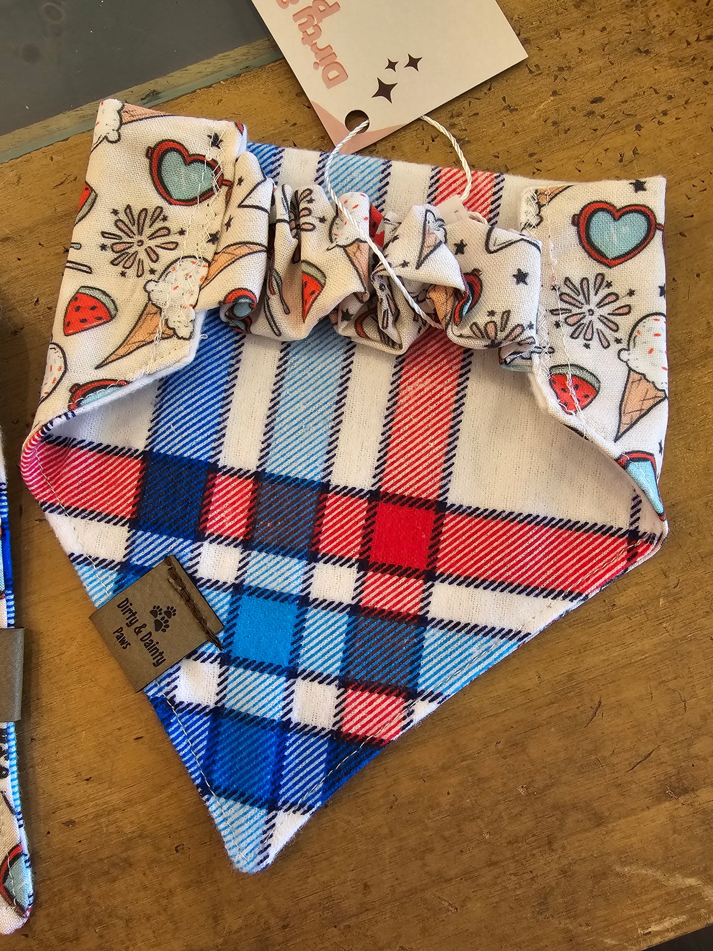 4th Of July/Red,White, and Blue Plaid Reversible Dog Bandana