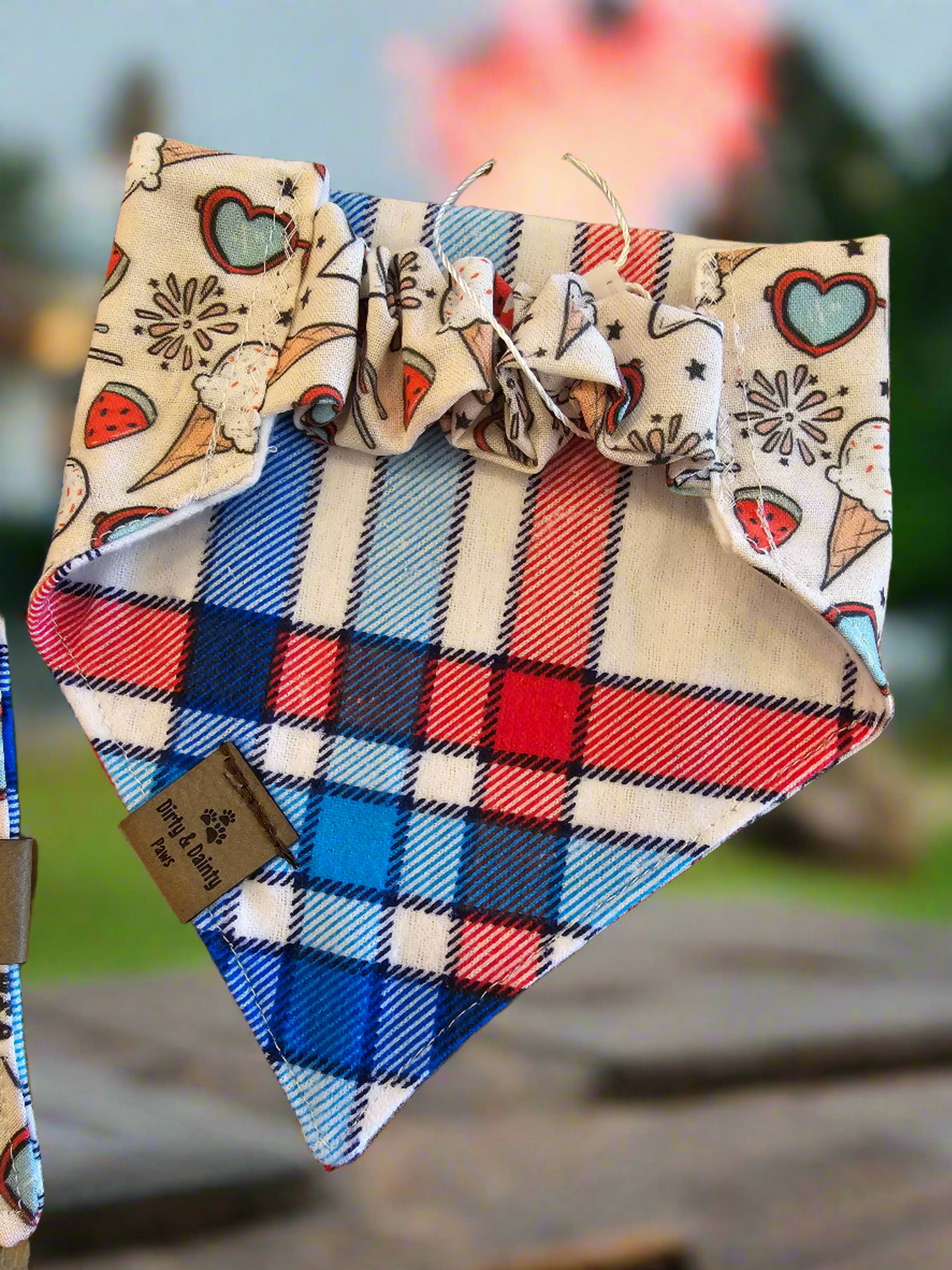 4th Of July/Red,White, and Blue Plaid Reversible Dog Bandana