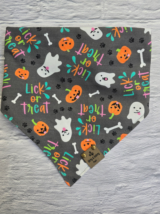 Lick or Treat & Mini Pumpkins Reversible Scrunchie Dog Bandana - Festive & Fun